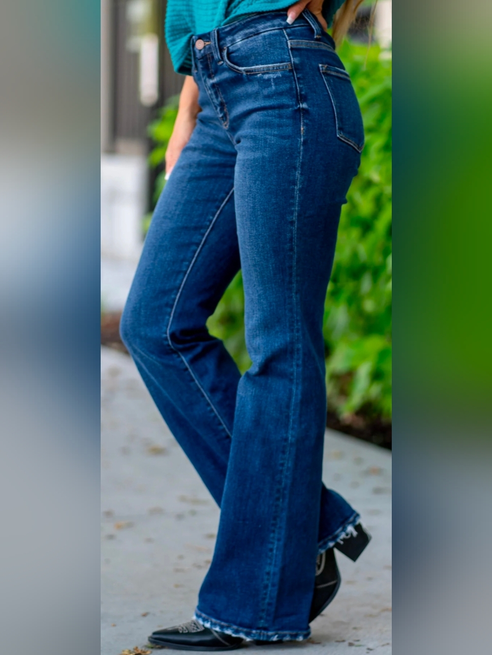 Vervet Dark Wash Restructure High Rise Relaxed Fit Flare Jeans - Picture 3 of 6